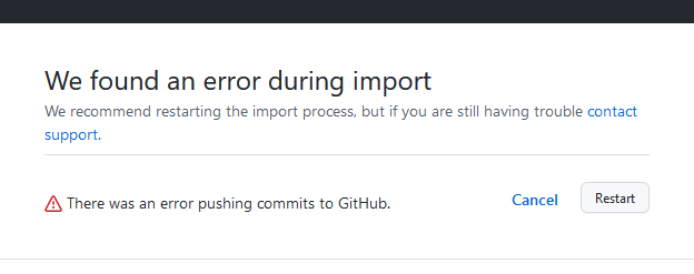 GitHub Importer - There was an error pushing commits to GitHub